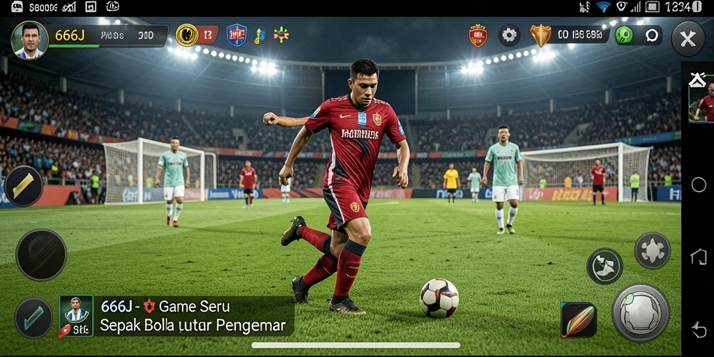 Screenshot gameplay 666J menampilkan aksi seru di lapangan sepak bola.