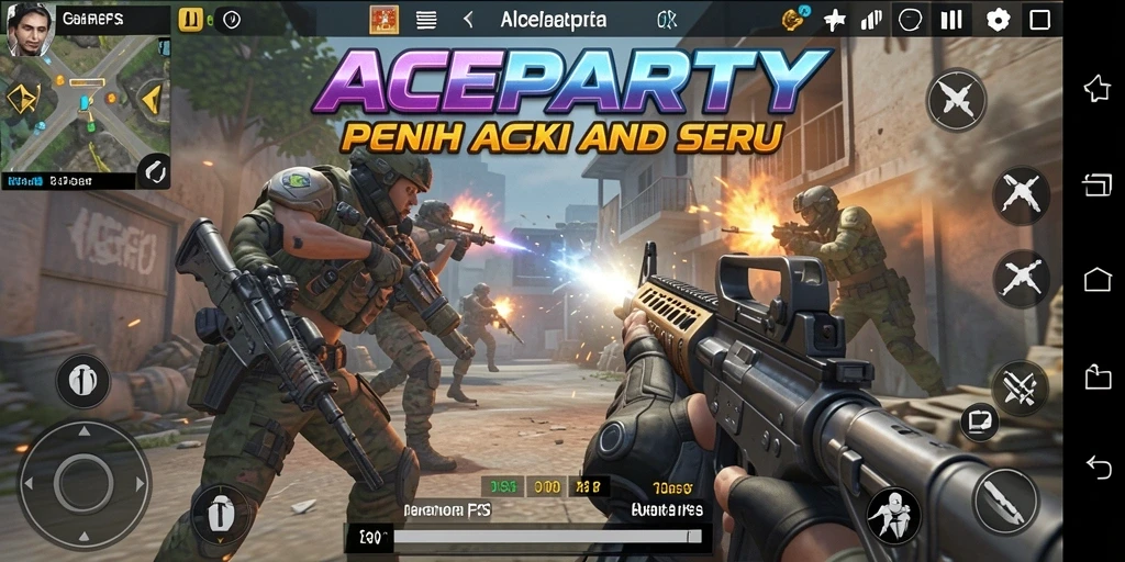 Gameplay seru ACEPARTY dengan aksi pertarungan FPS yang mendebarkan.