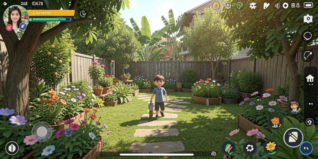 Tangkapan layar menampilkan gameplay bertani yang menarik dalam ID678.