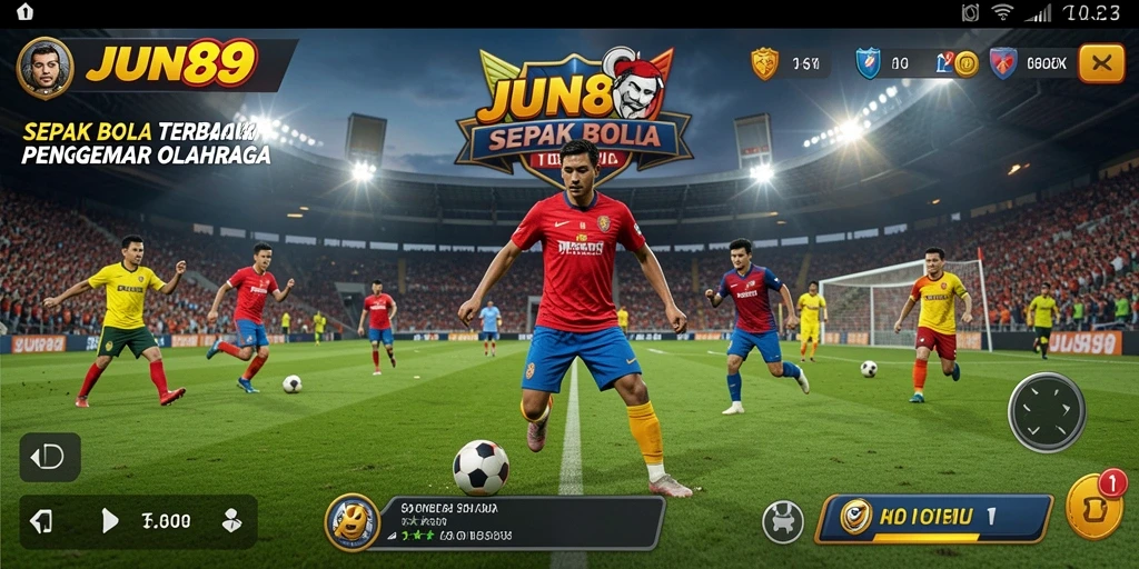 Screenshot gameplay JUN88 menampilkan aksi seru di lapangan sepak bola.