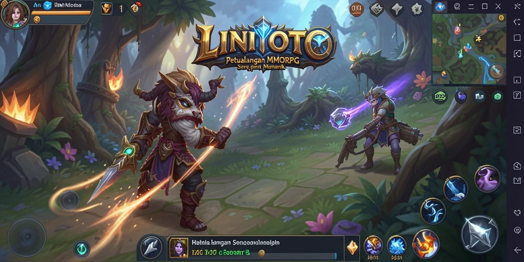 Tampilan gameplay epik dalam LINITOTO yang menampilkan pertarungan seru.