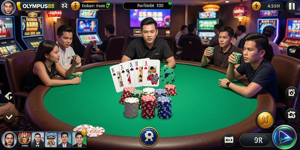 Screenshot OLYMPUS88 menampilkan aksi seru permainan Poker.