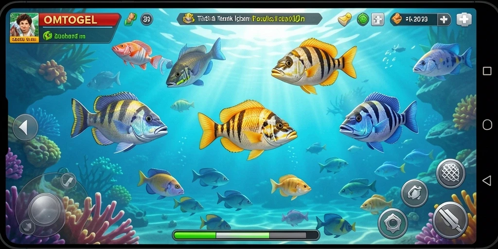 Screenshot gameplay OMTOGEL dengan aksi menembak ikan yang seru.