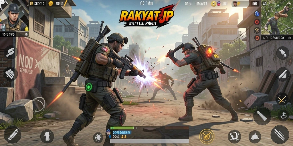 Screenshot RAKYATJP yang menampilkan aksi seru dalam pertempuran Battle Royale.